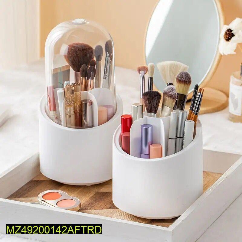 White Makeup Brush & Lipstick Organizer with Glass Dome