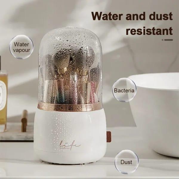 White Makeup Brush & Lipstick Organizer with Glass Dome