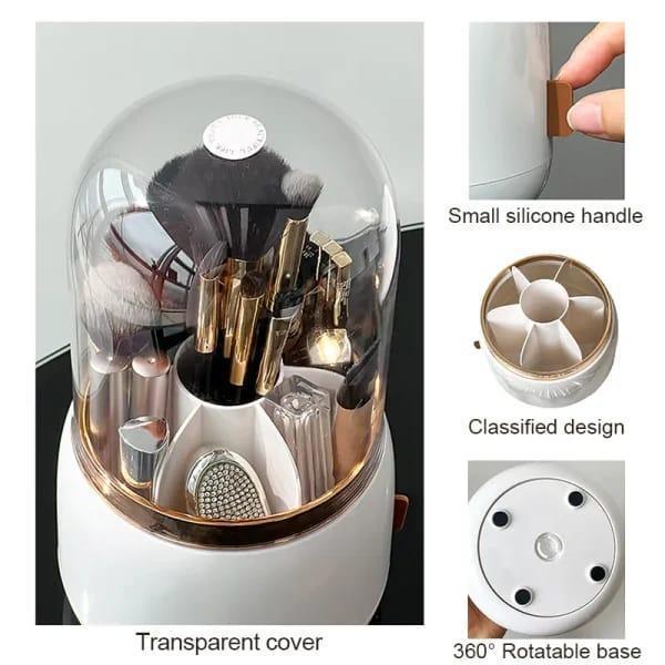 White Makeup Brush & Lipstick Organizer with Glass Dome