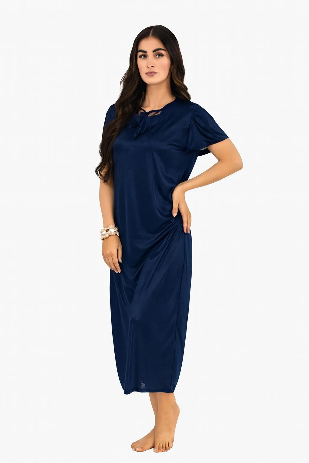 Blue Silk Night Suit for Women V-Neck Free Size